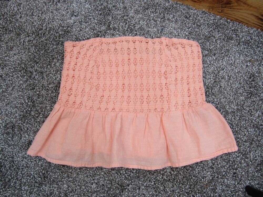 NWT Altar'd State Small Peach Crochet Tube Top Ruffle Cotton Strapless